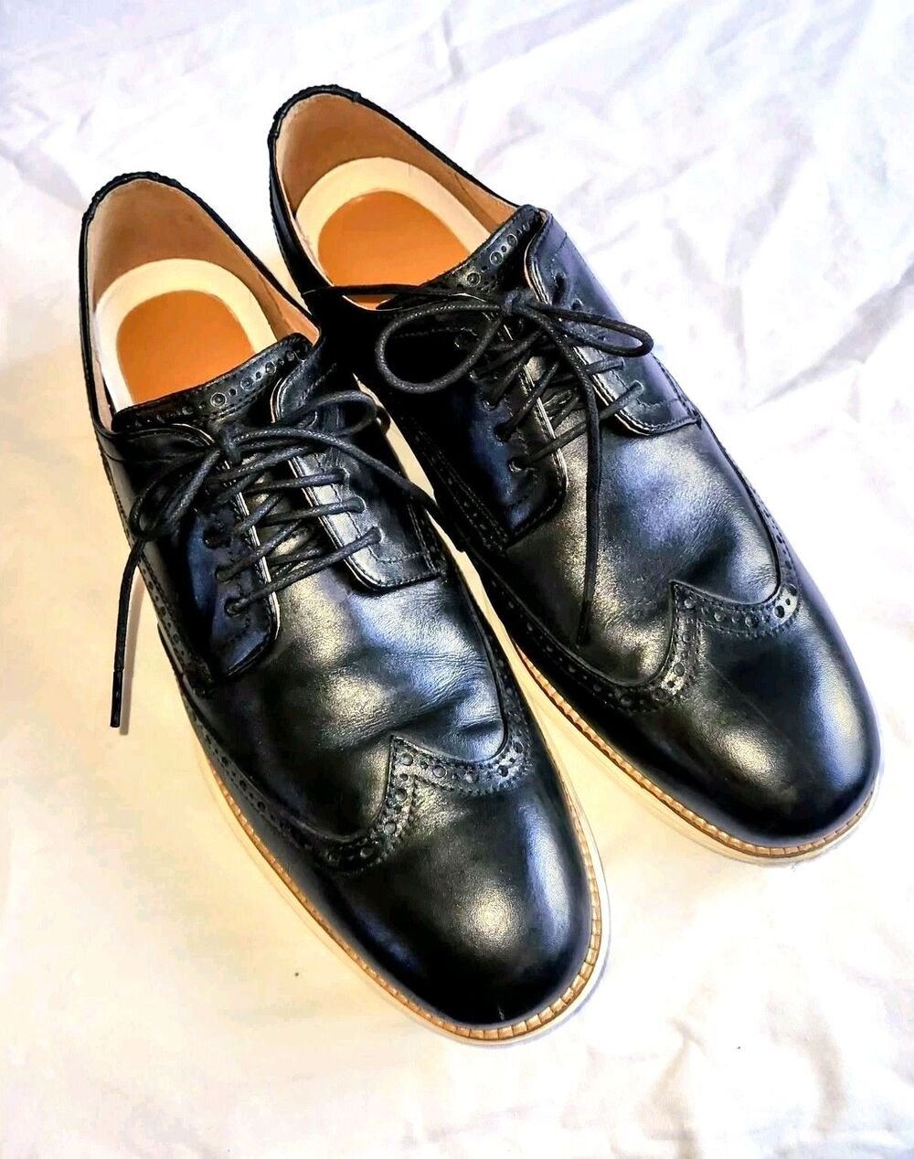 Men's Sz 12M Cole Haan Wing Tip Grand OS Black/Ivory Oxford Casual Classic .